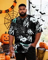 Big & Tall Men's Halloween Graffiti HA Letter Print Short Sleeve T-Shirt